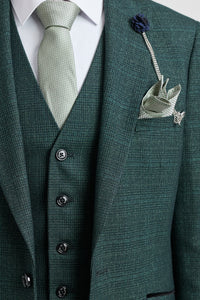 Terno masculino de 3 peças xadrez em tweed verde-oliva, corte sob medida, para casamento, estilo Peaky Blinders clássico.