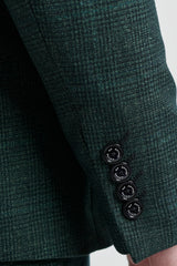 Terno masculino de 3 peças xadrez em tweed verde-oliva, corte sob medida, para casamento, estilo Peaky Blinders clássico.