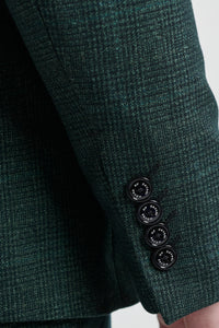 Terno masculino de 3 peças xadrez em tweed verde-oliva, corte sob medida, para casamento, estilo Peaky Blinders clássico.