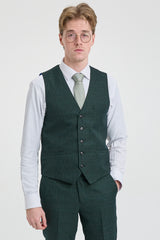 Terno masculino de 3 peças xadrez em tweed verde-oliva, corte sob medida, para casamento, estilo Peaky Blinders clássico.
