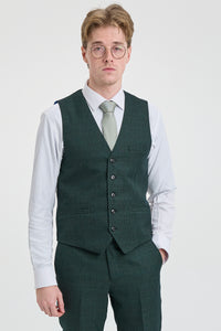 Terno masculino de 3 peças xadrez em tweed verde-oliva, corte sob medida, para casamento, estilo Peaky Blinders clássico.