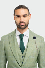 Caridi - Terno xadrez de 3 peças verde sálvia para homem