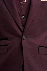 Caridi - Terno Masculino Bordô Xadrez de 3 Peças