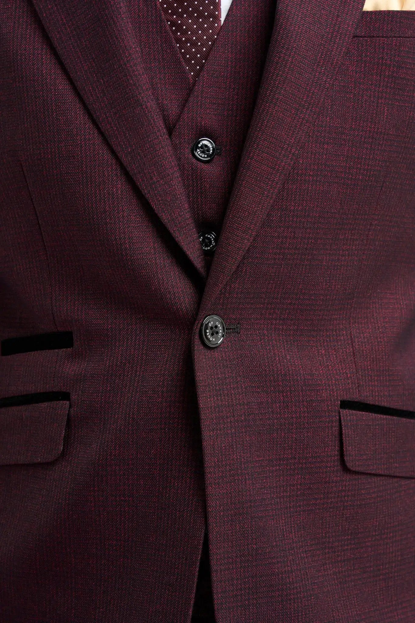 Caridi - Terno Masculino Bordô Xadrez de 3 Peças