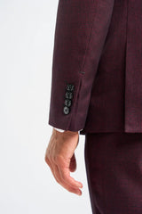 Caridi - Terno Masculino Bordô Xadrez de 3 Peças