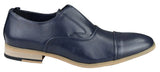 Sapatos masculinos slip-on de couro legítimo, elegantes e formais, nas cores azul-marinho, bege e marrom, ideais para casamentos, trabalho e festas.