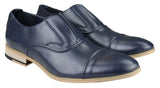 Sapatos masculinos slip-on de couro legítimo, elegantes e formais, nas cores azul-marinho, bege e marrom, ideais para casamentos, trabalho e festas.