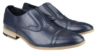 Sapatos masculinos slip-on de couro legítimo, elegantes e formais, nas cores azul-marinho, bege e marrom, ideais para casamentos, trabalho e festas.