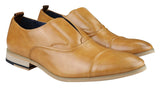Sapatos masculinos slip-on de couro legítimo, elegantes e formais, nas cores azul-marinho, bege e marrom, ideais para casamentos, trabalho e festas.