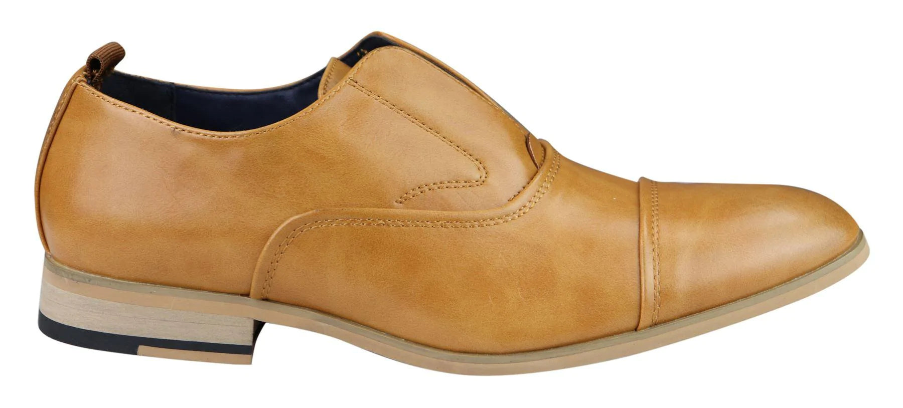 Sapatos masculinos slip-on de couro legítimo, elegantes e formais, nas cores azul-marinho, bege e marrom, ideais para casamentos, trabalho e festas.