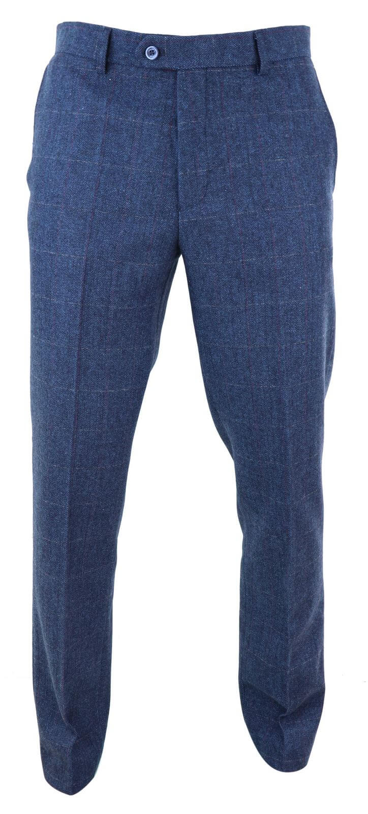 Calças masculinas de tweed xadrez azul - Cavani Carnegi
