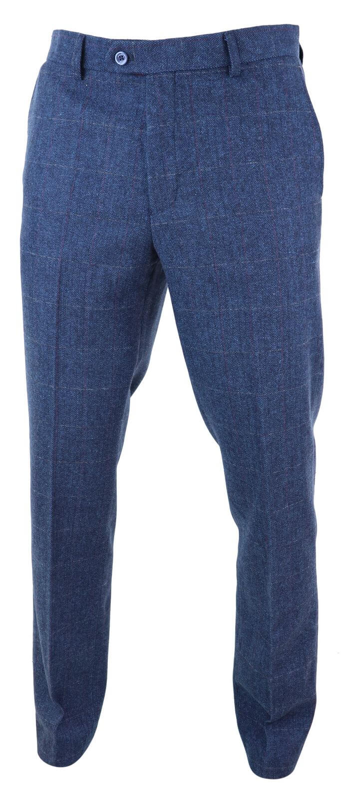Calças masculinas de tweed xadrez azul - Cavani Carnegi