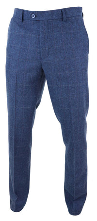 Calças masculinas de tweed xadrez azul - Cavani Carnegi