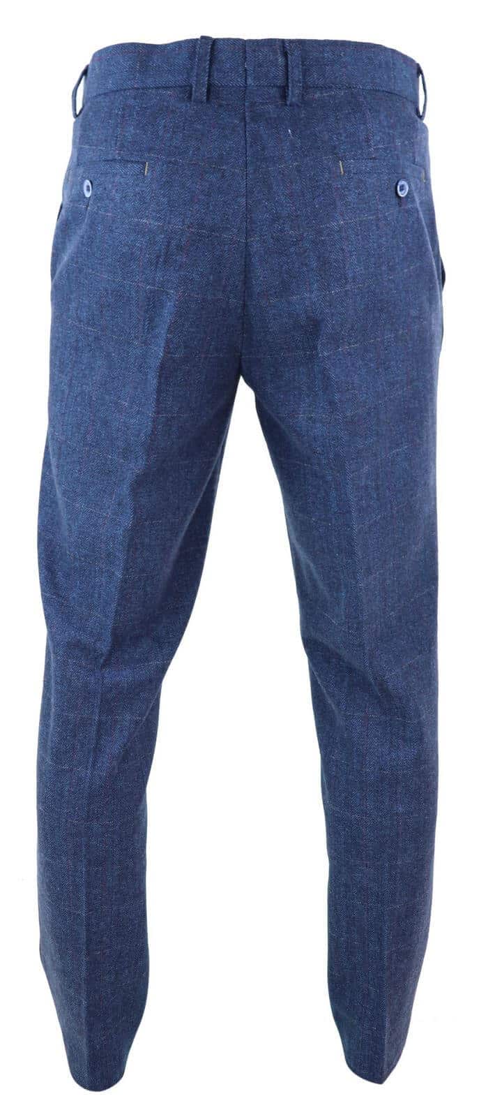 Calças masculinas de tweed xadrez azul - Cavani Carnegi