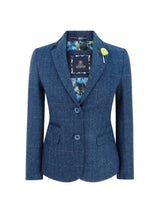 Blazer feminino formal em tweed azul