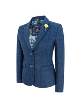 Blazer feminino formal em tweed azul