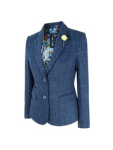 Blazer feminino formal em tweed azul