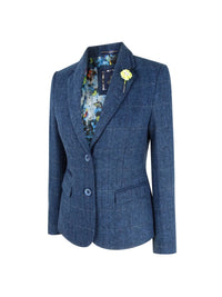 Blazer feminino formal em tweed azul
