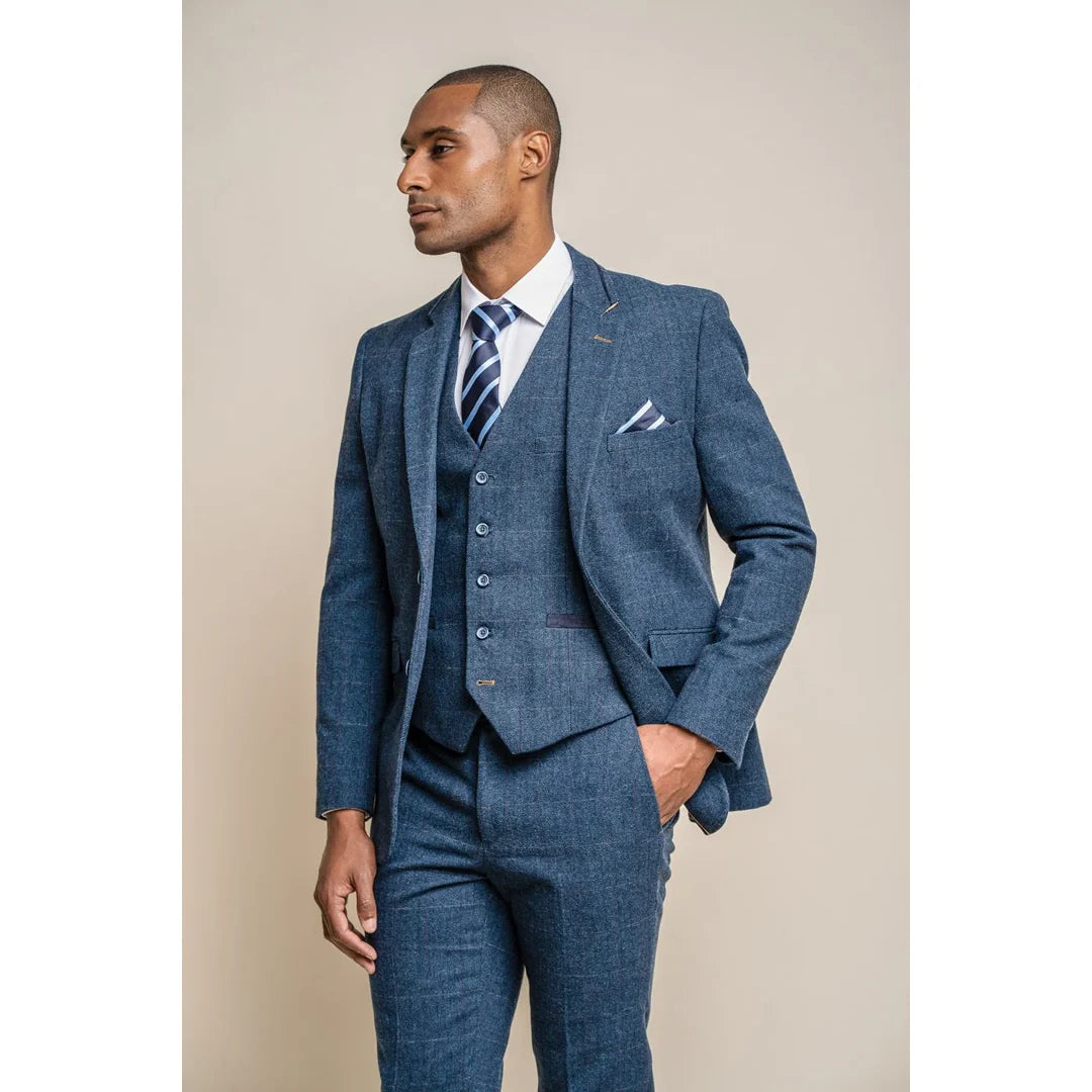 Carnegi - Blazer masculino em tweed xadrez azul-marinho