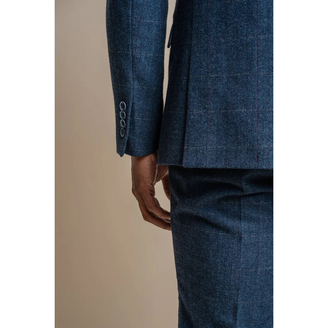 Carnegi - Blazer masculino em tweed xadrez azul-marinho