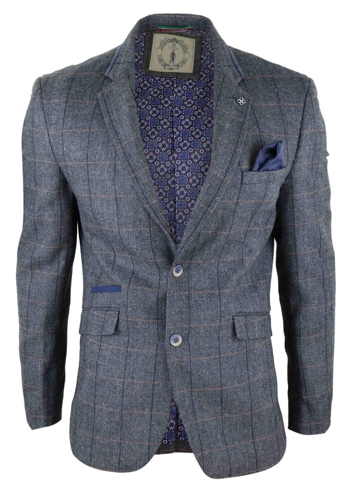 Blazer masculino vintage com estampa espinha de peixe - Cavani Albert - Cinza-carvão