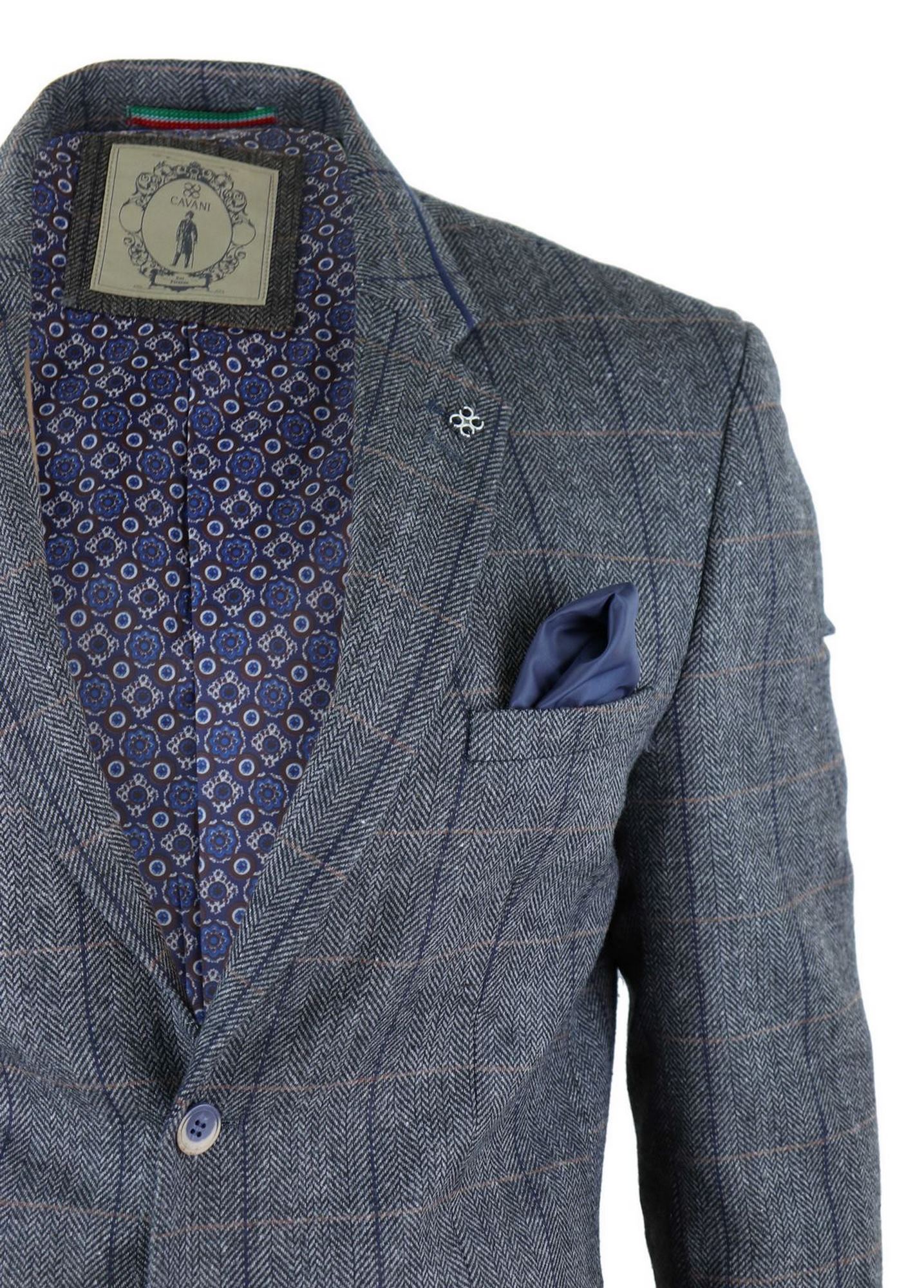 Blazer masculino vintage com estampa espinha de peixe - Cavani Albert - Cinza-carvão