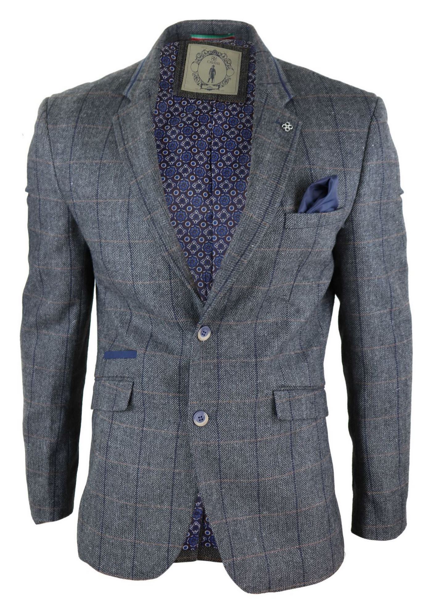 Blazer masculino vintage com estampa espinha de peixe - Cavani Albert - Cinza-carvão
