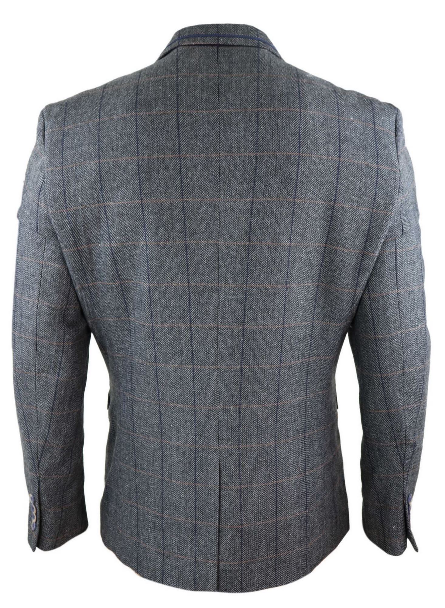 Blazer masculino vintage com estampa espinha de peixe - Cavani Albert - Cinza-carvão