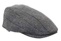 Boina masculina Cavani Albert em tweed - Boina vintage em lã tweed espinha de peixe - Marrom claro/Cinza carvão