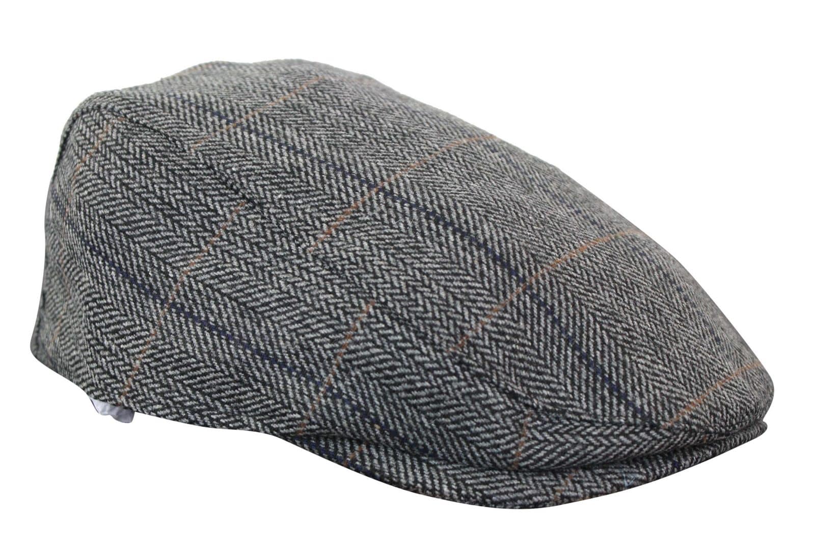 Boina masculina Cavani Albert em tweed - Boina vintage em lã tweed espinha de peixe - Marrom claro/Cinza carvão