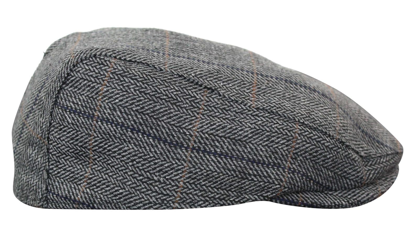 Boina masculina Cavani Albert em tweed - Boina vintage em lã tweed espinha de peixe - Marrom claro/Cinza carvão