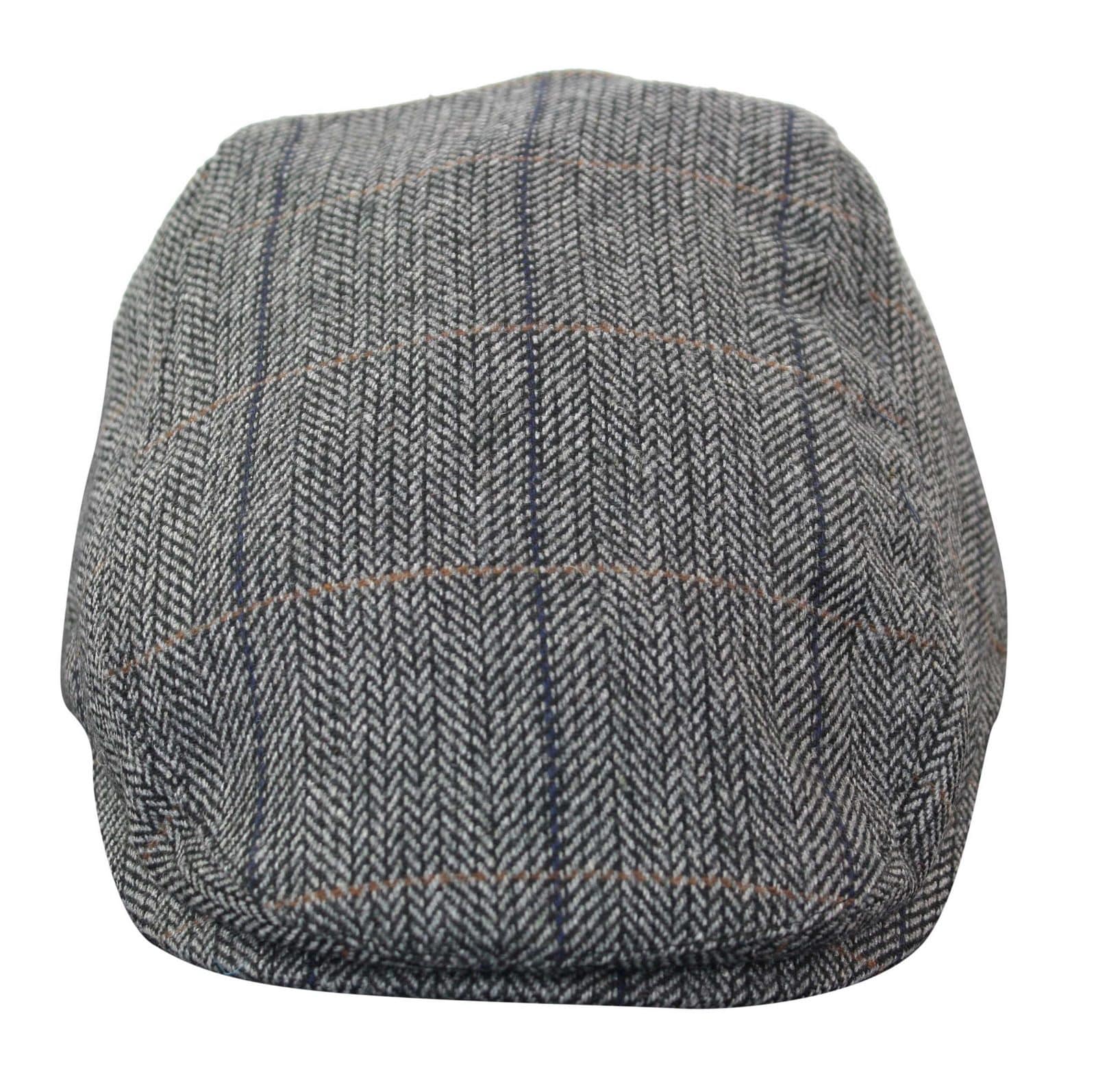 Boina masculina Cavani Albert em tweed - Boina vintage em lã tweed espinha de peixe - Marrom claro/Cinza carvão