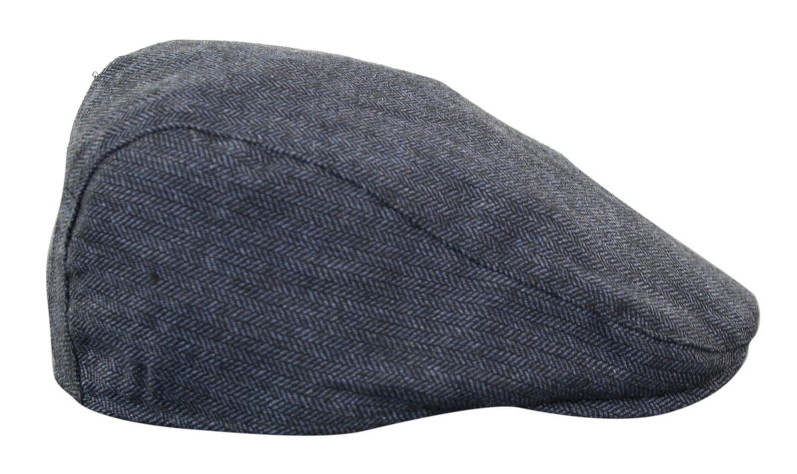 Chapéu Cavani Martez - Chapéu Masculino Estilo Avô, Azul Marinho, Boina Plana, Estampa Espinha de Peixe, Vintage, Retrô, Del Boy, Clássico, Gatsby, Peaky Blinders