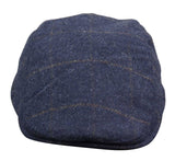 Boné Cavani Kempson Flat - Chapéu Vintage Masculino em Lã Tweed Xadrez - Verde Oliva/Azul Marinho