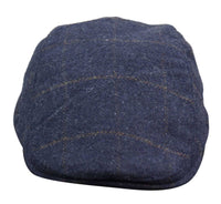 Boné Cavani Kempson Flat - Chapéu Vintage Masculino em Lã Tweed Xadrez - Verde Oliva/Azul Marinho