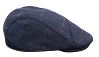 Boné Cavani Kempson Flat - Chapéu Vintage Masculino em Lã Tweed Xadrez - Verde Oliva/Azul Marinho