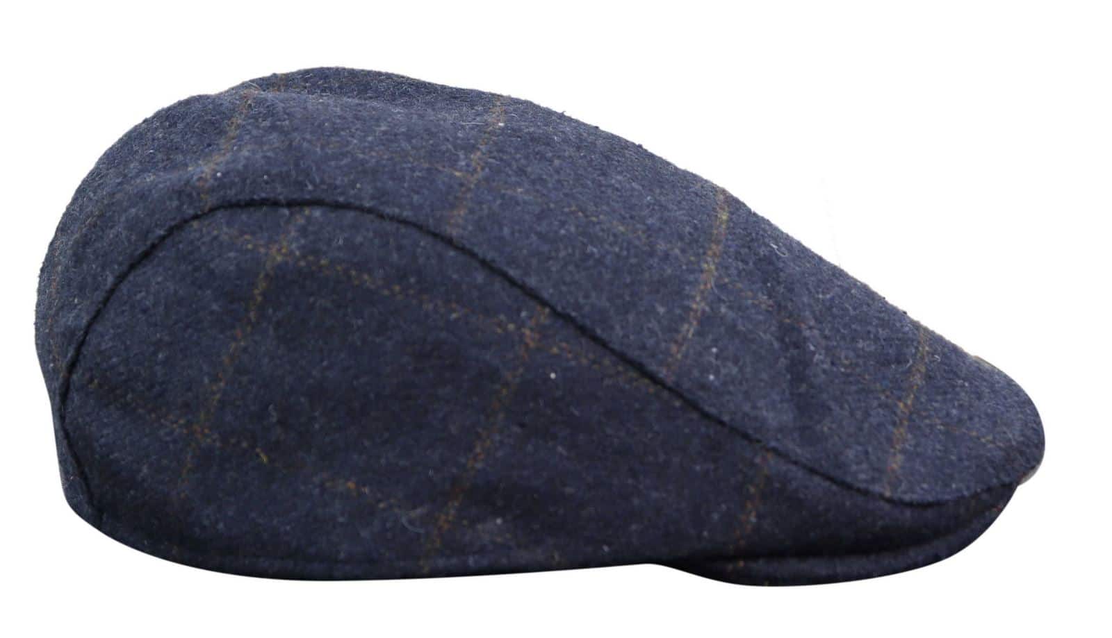 Boné Cavani Kempson Flat - Chapéu Vintage Masculino em Lã Tweed Xadrez - Verde Oliva/Azul Marinho