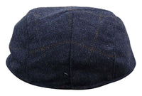 Boné Cavani Kempson Flat - Chapéu Vintage Masculino em Lã Tweed Xadrez - Verde Oliva/Azul Marinho