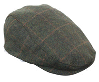 Boné Cavani Kempson Flat - Chapéu Vintage Masculino em Lã Tweed Xadrez - Verde Oliva/Azul Marinho
