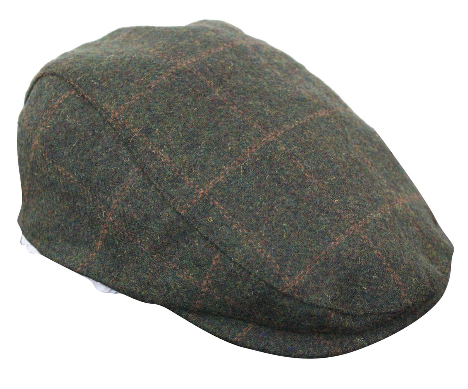 Boné Cavani Kempson Flat - Chapéu Vintage Masculino em Lã Tweed Xadrez - Verde Oliva/Azul Marinho