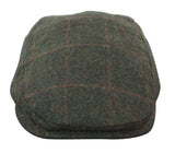 Boné Cavani Kempson Flat - Chapéu Vintage Masculino em Lã Tweed Xadrez - Verde Oliva/Azul Marinho