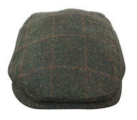 Boné Cavani Kempson Flat - Chapéu Vintage Masculino em Lã Tweed Xadrez - Verde Oliva/Azul Marinho
