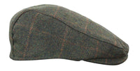 Boné Cavani Kempson Flat - Chapéu Vintage Masculino em Lã Tweed Xadrez - Verde Oliva/Azul Marinho