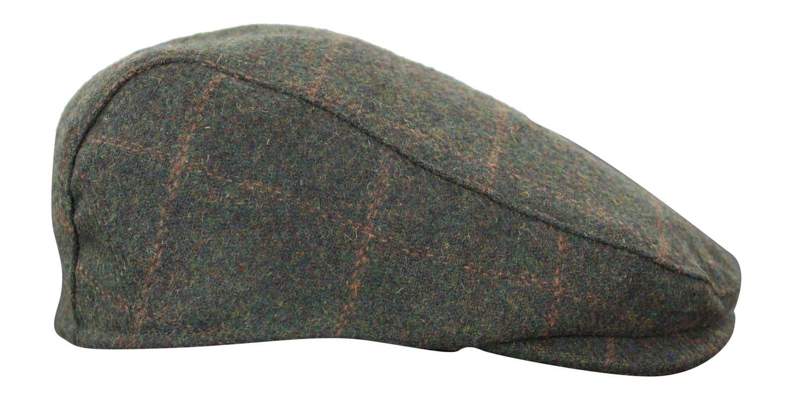 Boné Cavani Kempson Flat - Chapéu Vintage Masculino em Lã Tweed Xadrez - Verde Oliva/Azul Marinho