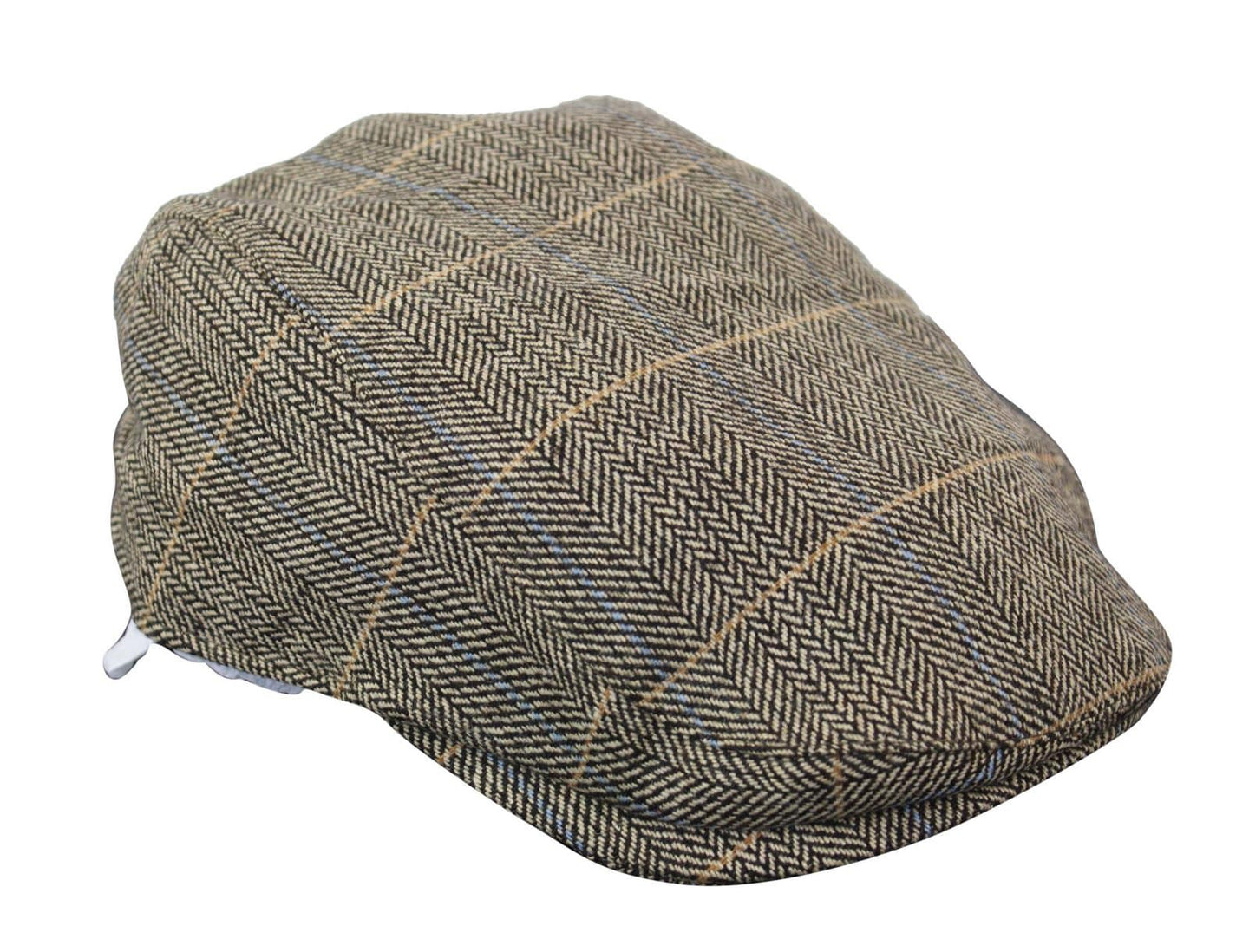 Boina masculina Cavani Albert em tweed - Boina vintage em lã tweed espinha de peixe - Marrom claro/Cinza carvão