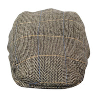 Boina masculina Cavani Albert em tweed - Boina vintage em lã tweed espinha de peixe - Marrom claro/Cinza carvão