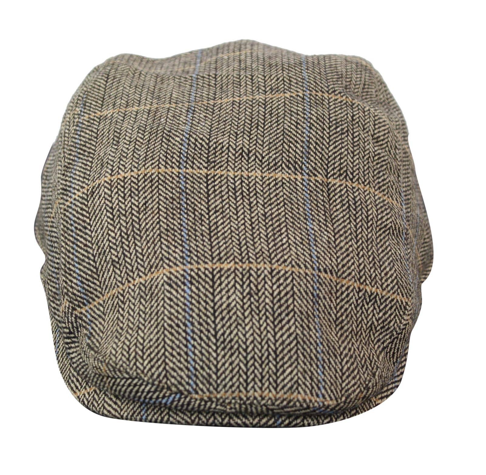 Boina masculina Cavani Albert em tweed - Boina vintage em lã tweed espinha de peixe - Marrom claro/Cinza carvão