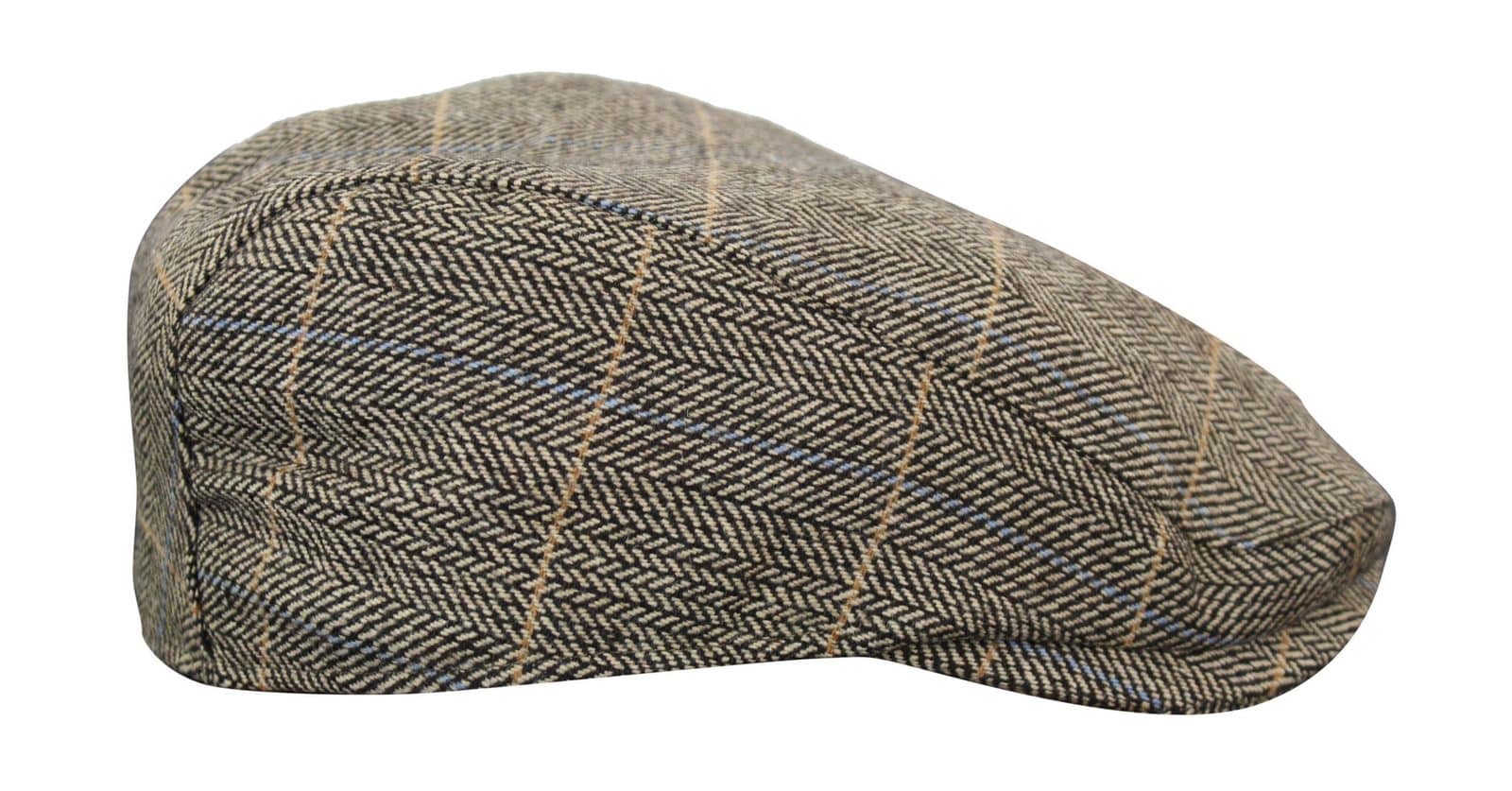 Boina masculina Cavani Albert em tweed - Boina vintage em lã tweed espinha de peixe - Marrom claro/Cinza carvão