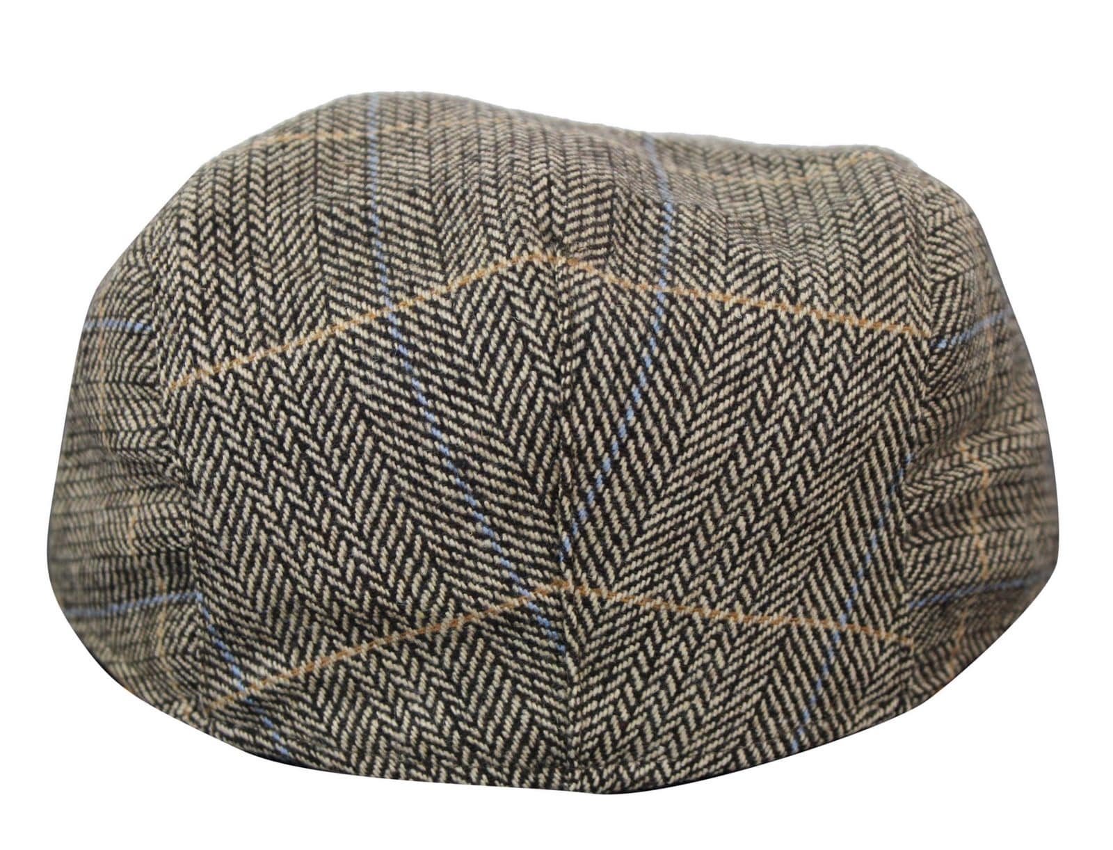 Boina masculina Cavani Albert em tweed - Boina vintage em lã tweed espinha de peixe - Marrom claro/Cinza carvão