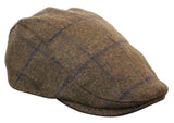 Boné Cavani Kempson Flat - Chapéu Vintage Masculino em Lã Tweed Xadrez - Verde Oliva/Azul Marinho